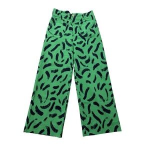 Maeve The Colette Pants Womens 28 Green Brushstroke Cropped Wide Leg Stretch